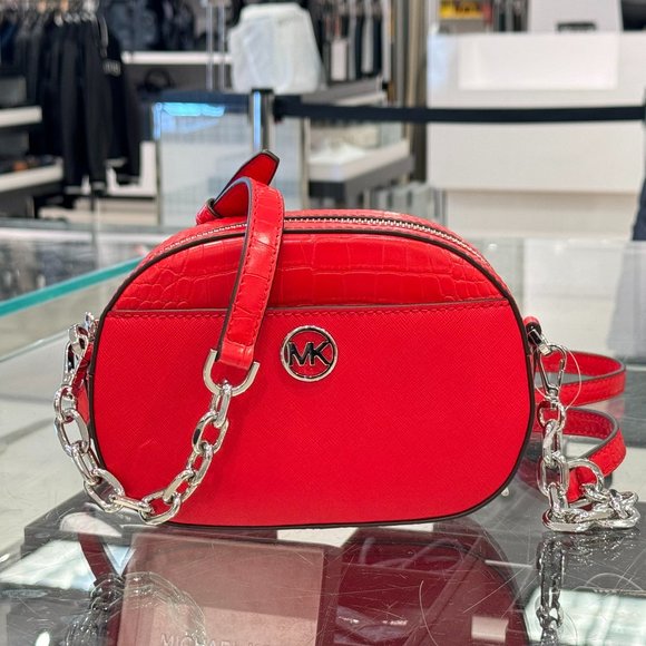 Michael Kors Jet Set Glam Small Front Pocket Oval Crossbody Bag Bright Red - Picture 1 of 11